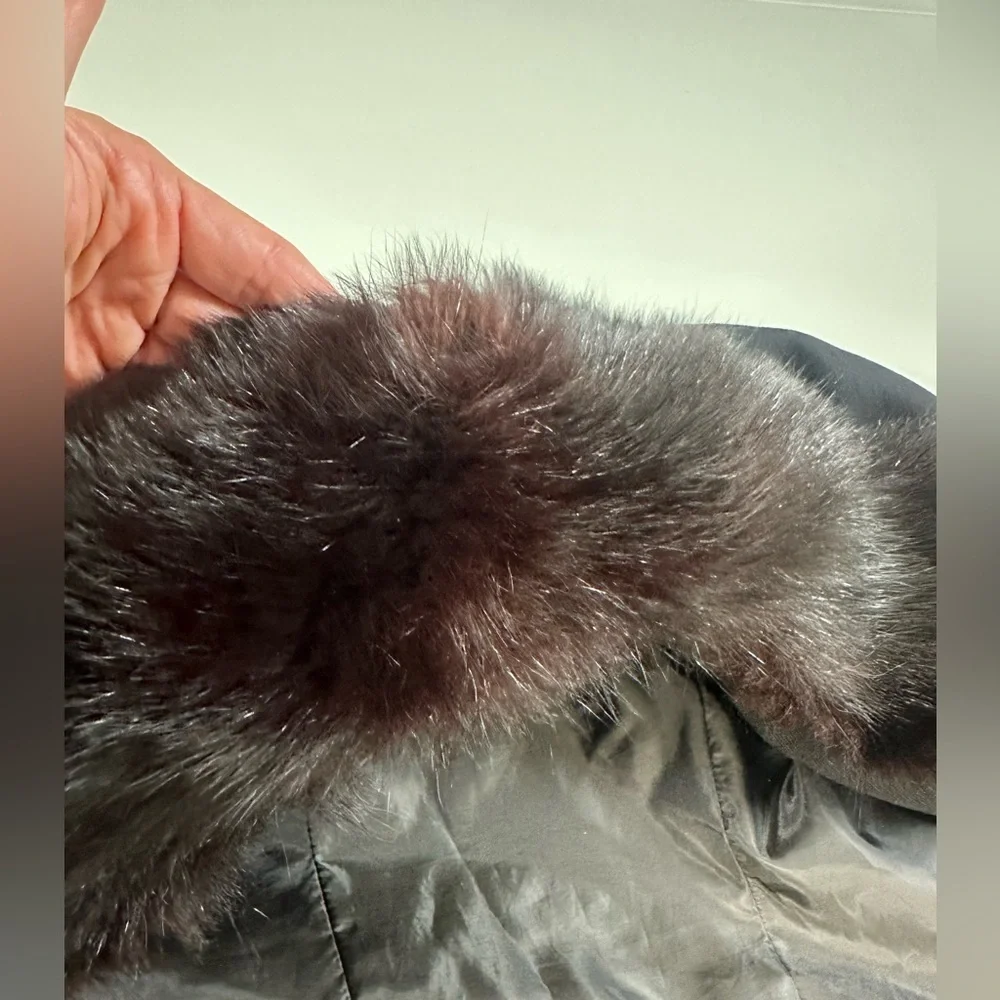 A272 Vintage Real Fur Boiled Wool Black Blazer Sz Small - Picture 6 of 7